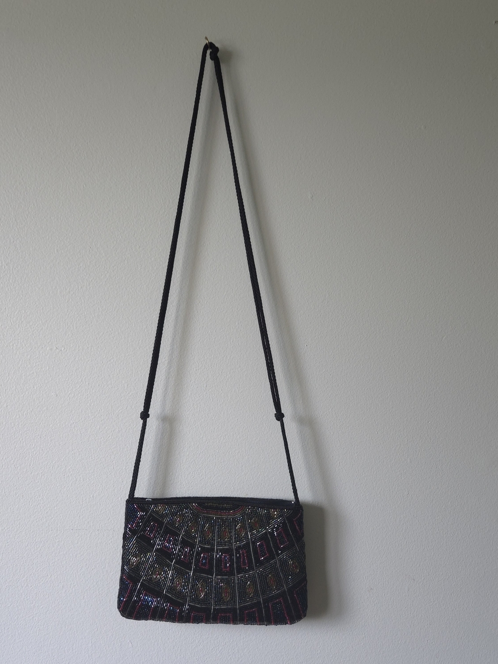 Vintage Styled By Du-Val Beaded Crossbody Bag Black Iridescent 80s Evening Purse